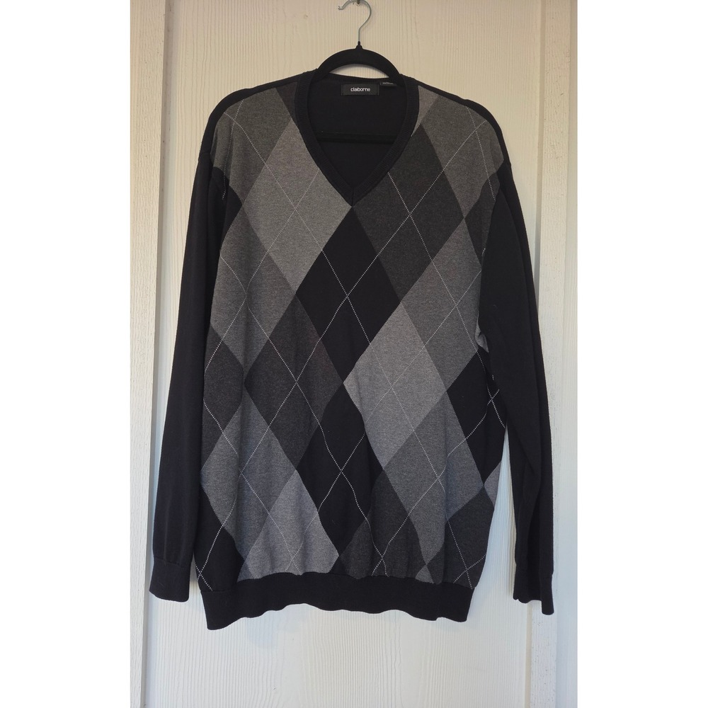 100% Cotton Argyle‎ V-Neck Sweater XL Academia Preppy Classic Old Money Capsule